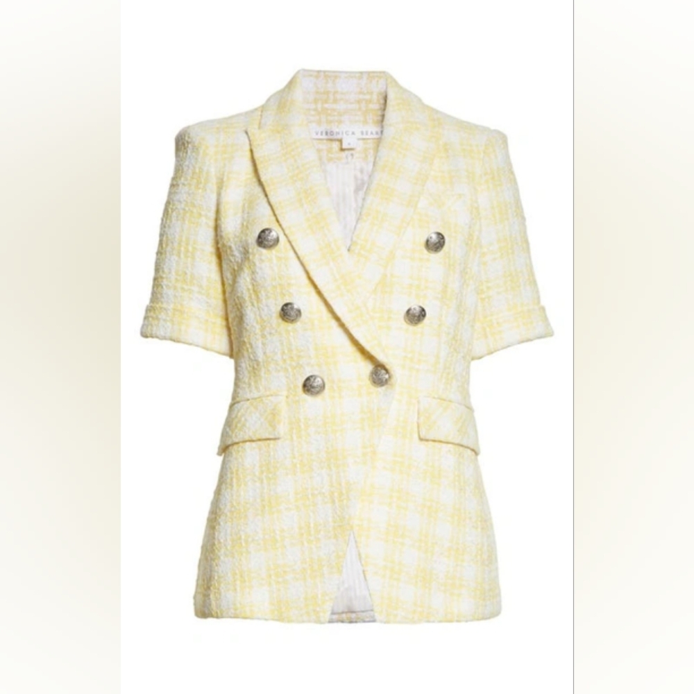 VERONICA BEARD Size 8 Jenny Pale Yellow Tweed Dickey Jacket